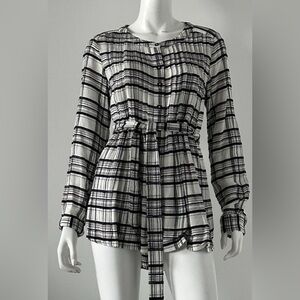Anthropologie Plaid Button Down Tunic Size 2 Black White